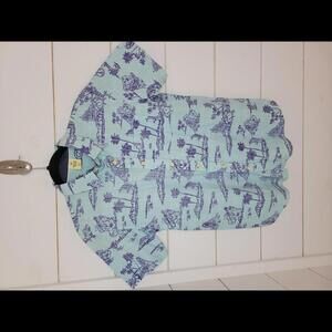 RUSTIC BLUE small blue short sleeve button down cotton shirt